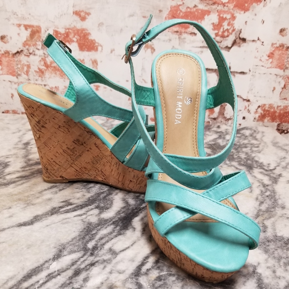 Spirit Moda Strappy Sandal w/Cork Wedge Platform 8